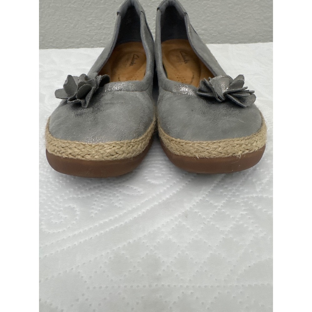 Clarks Eliana Jade Shimmer Flats Pewter Silver Slip On Comfort Shoes Size 8.5 - Picture 2 of 12